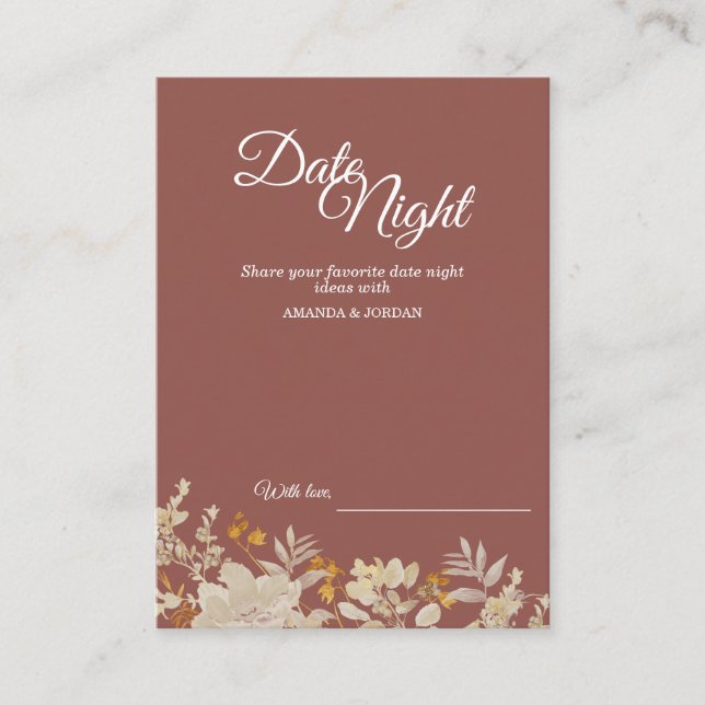 Dusty Rose Autumn Boho Date Night Advice Card (Front)