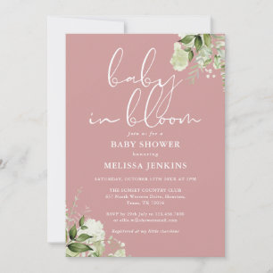Dusty Rose Baby In Bloom Greenery Baby Shower Invitation