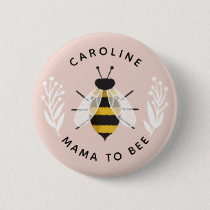 Dusty Rose Baby to Bee Shower Name 2 Inch Round Button