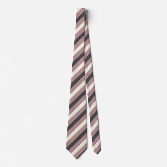 Dusty Rose, Beige & Charcoal Grey Stripes Tie (Front)