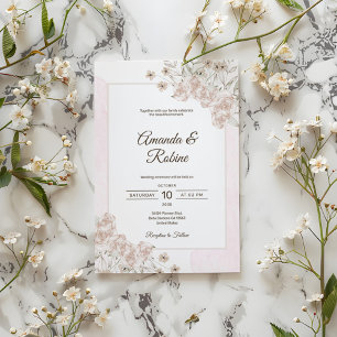 Dusty Rose Beige Floral Wedding Invitation