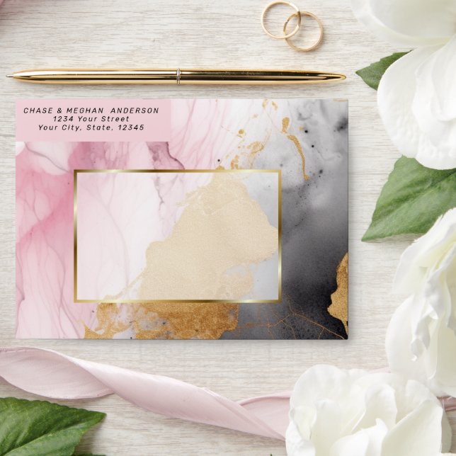 Dusty Rose Black Gold Abstract Envelope (Wedding)