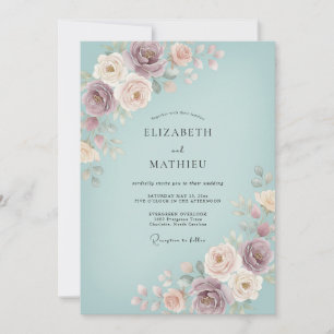 Dusty Rose Blossom Flourish Wedding Invitation
