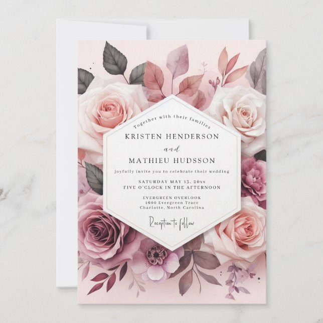 Dusty Rose Blossom Romance Wedding Invitation (Front)