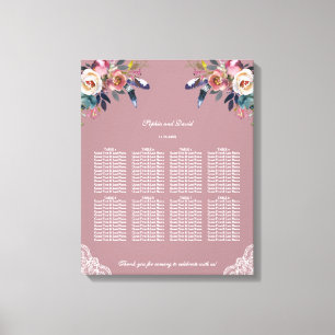  Dusty Rose Blue Floral Wedding Seating Chart  Canvas Print
