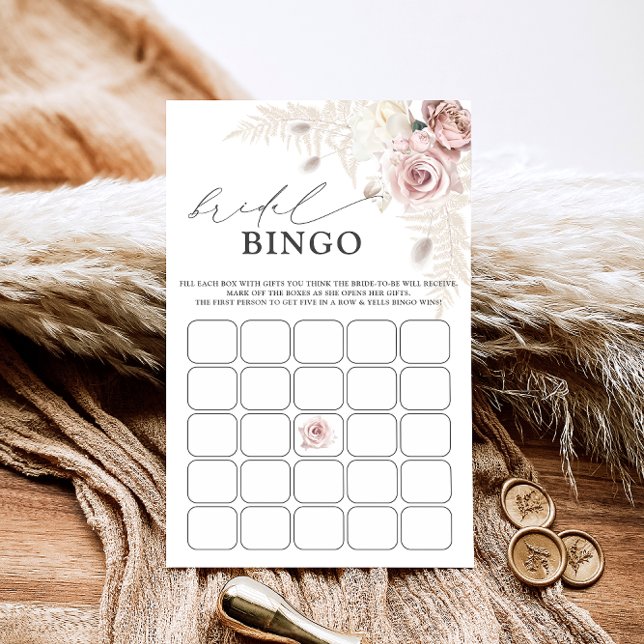 Dusty Rose Blush Floral Bridal Shower Bingo Game (Creator Uploaded)