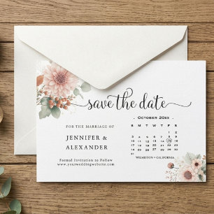 Dusty rose Blush Floral Calendar White Wedding Save The Date