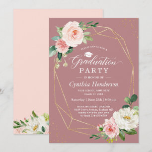 Dusty Rose Blush Floral Class of 2024 Graduation Invitation