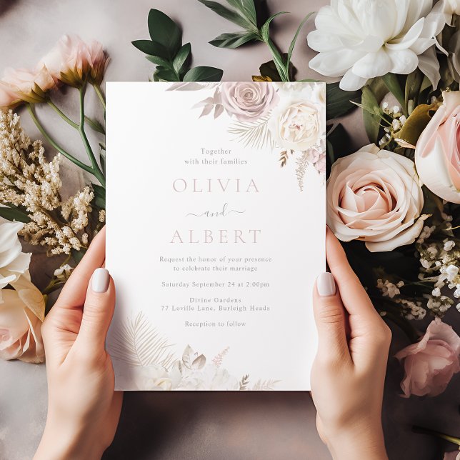 Dusty Rose, Blush & Ivory All Seasons Wedding Invitation (Creator Uploaded)