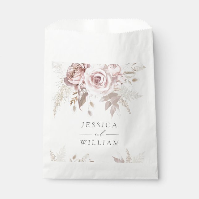Dusty Rose Blush Ivory Floral Wedding Reception Favour Bag (Front)