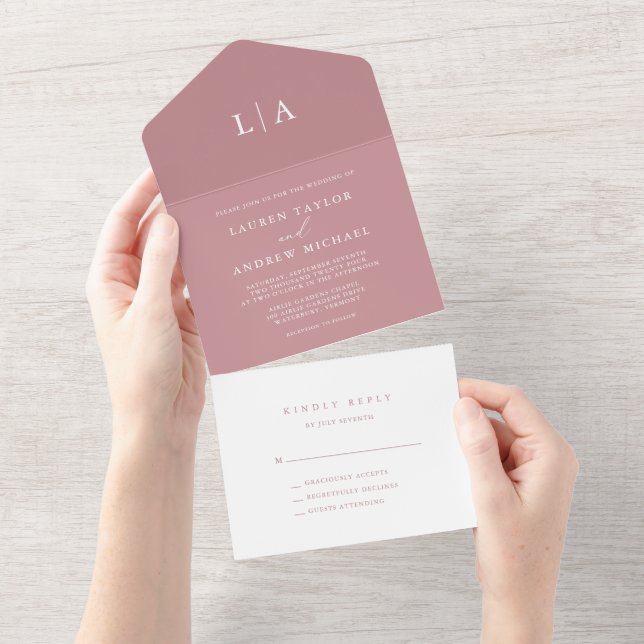 Dusty Rose Blush Minimalist Wedding All In One Invitation (Tearaway)