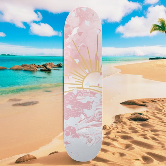 Dusty Rose Blush Pink Champagne Sunset Sun & Sea Skateboard (Creator Uploaded)