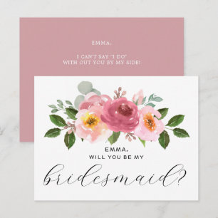 Dusty Rose   Blush Pink Floral Bridesmaid  Postcard
