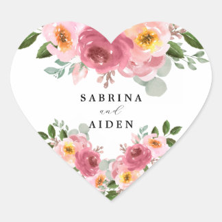 Dusty Rose | Blush Pink Floral Wedding Heart Sticker