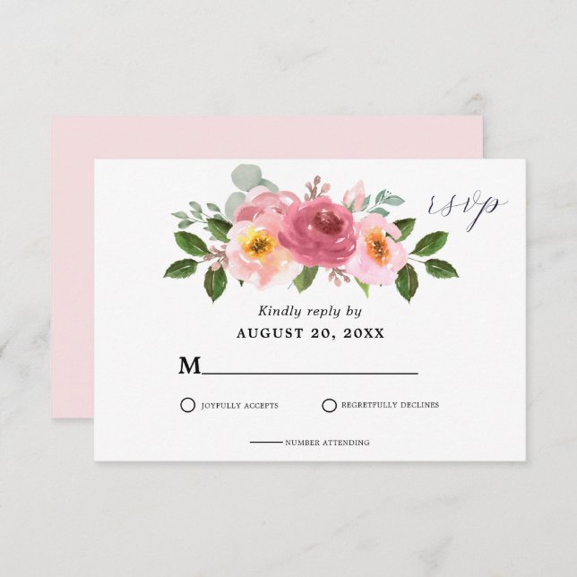 Dusty Rose | Blush Pink Floral Wedding RSVP Card (Front/Back)