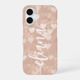 Dusty Rose Blush Pink Hearts Personalized Name iPhone 16 Case