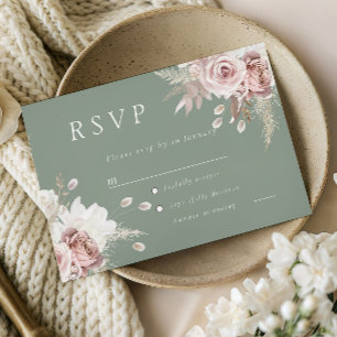 Dusty Rose Blush & Sage Floral Wedding All Event RSVP Card