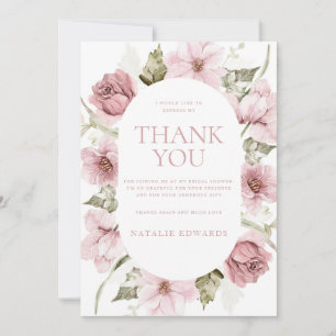 Dusty Rose, Blush & Sage Watercolor Bridal Shower Thank You Card