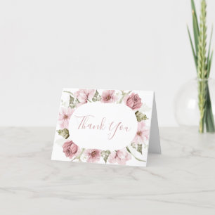 Dusty Rose, Blush & Sage Watercolor Thank You Card