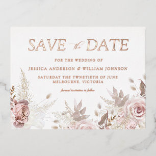 Dusty Rose Blush Wedding Save The Date Rose Gold Foil Invitation Postcard