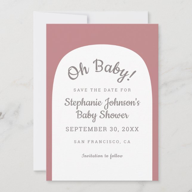 Dusty Rose Bohemian Arch Oh Baby Baby Shower    Save The Date (Front)