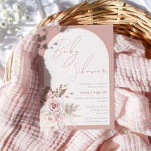 Dusty Rose Boho Arch Blush Floral Baby Shower Invitation