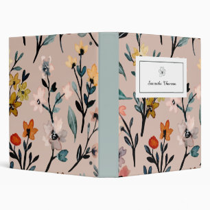 Dusty Rose Boho Floral Watercolor Custom Binder