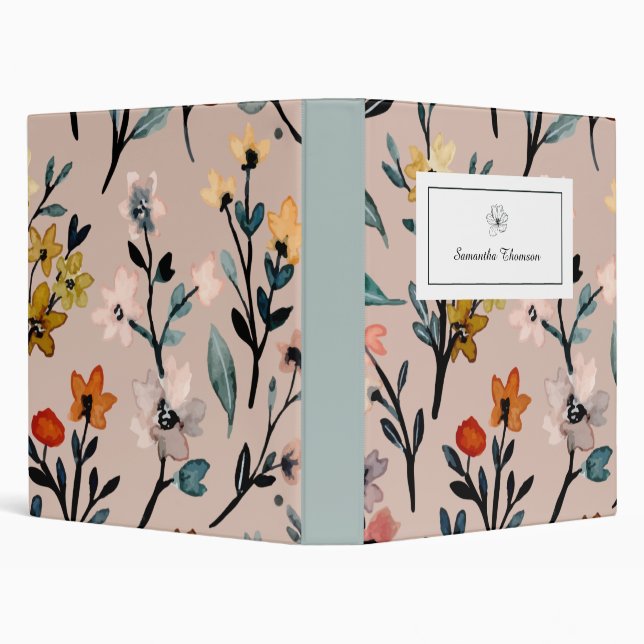 Dusty Rose Boho Floral Watercolor Custom Binder (Background)