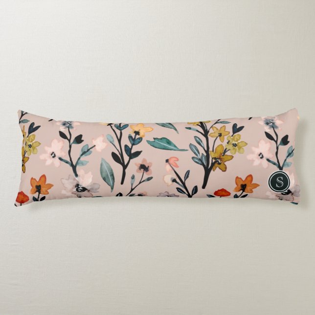 Dusty Rose Boho Floral Watercolor Custom Body Pillow (Front)