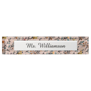 Dusty Rose Boho Floral Watercolor Custom Nameplate