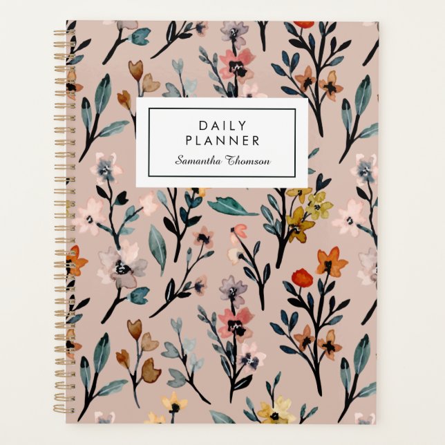 Dusty Rose Boho Floral Watercolor Custom Undated Planner (Front)