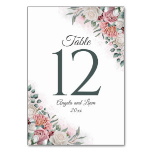 Dusty Rose Boho Floral with Greenery Table Number