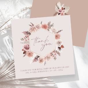 Dusty Rose Boho Pampas Flat Wedding Thank You Card