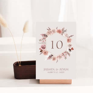 Dusty Rose Boho Pampas Wedding Table Number