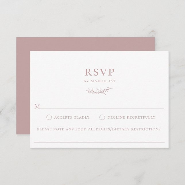 Dusty Rose Botanical Branch Food Allergy RSVP Card (Front/Back)