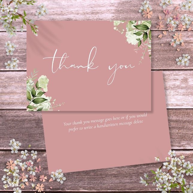 Dusty Rose Botanical Greenery Elegant Script Thank You Card (Dusty Rose Botanical Greenery Elegant Script Thank You Card)