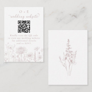 Dusty Rose Botanical Minimal Wedding Website QR Enclosure Card