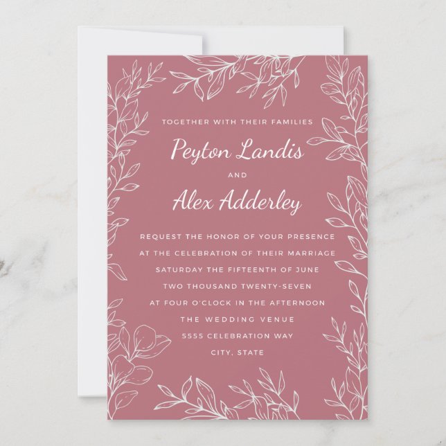 Dusty Rose Botanical Wedding Invitation (Front)