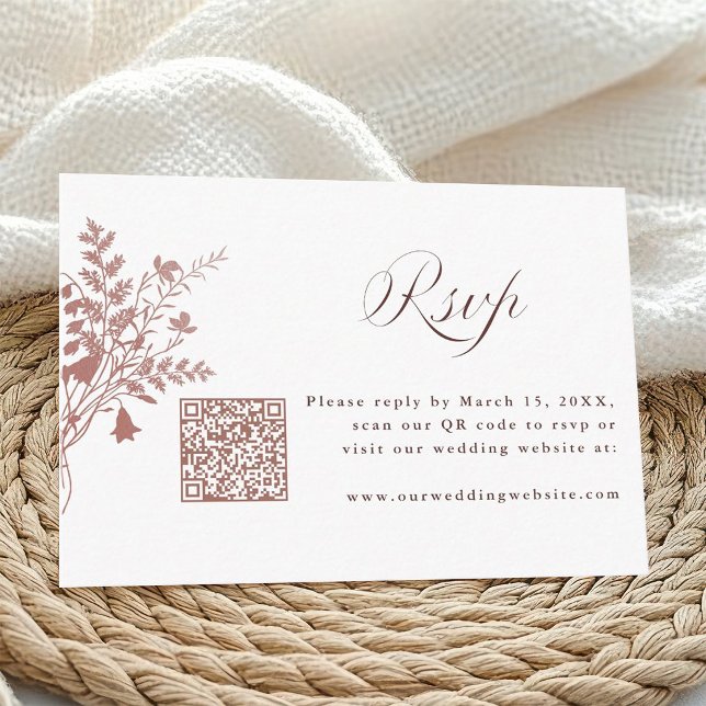 Dusty Rose Botanical Wedding QR Code RSVP Enclosure Card (Creator Uploaded)