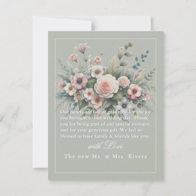 Dusty Rose Botanical Wedding Thank You Card (Back)