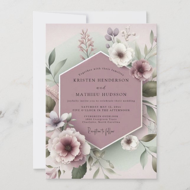 Dusty Rose Botanical Whimsy Wedding Invitation (Front)