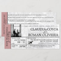 Dusty Rose Brésil Mariage Boarding Pass Invitation