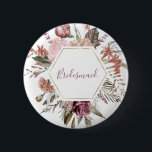 Dusty Rose Bridesmaid Button<br><div class="desc">This timeless,  romantic design features a floral bouquet with soft colours and botanical accents. All aspects of this design can be edited (font,  text size,  or floral accents moved/removed) to fit your needs. Please contact me if you need help with this design</div>
