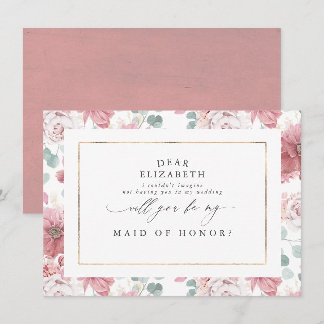 Dusty Rose Bridesmaid Maid of Honour Proposal Invitation (Front/Back)