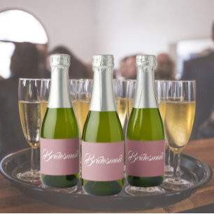 Dusty Rose Bridesmaid Simple Stylized Script Sparkling Wine Label