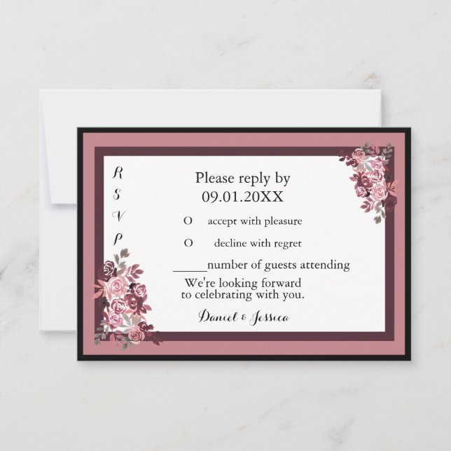 Dusty Rose Burgandy Wedding RSVP Invitation (Front)