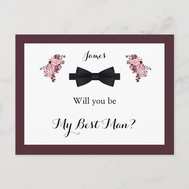 Dusty Rose Burgundy Best Man Request Card (Front)