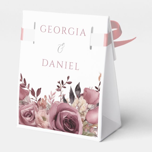 Dusty Rose & Burgundy Boho Floral Wedding Favor Box (Back Side)