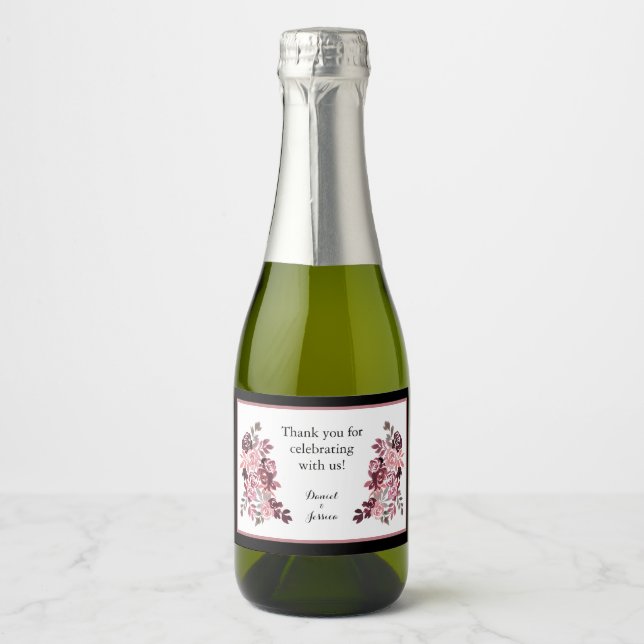 Dusty Rose Burgundy Favour Mini Sparkling Wine Lab Sparkling Wine Label (Front)