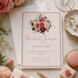 Dusty Rose Burgundy Floral Bridal Shower Invitation